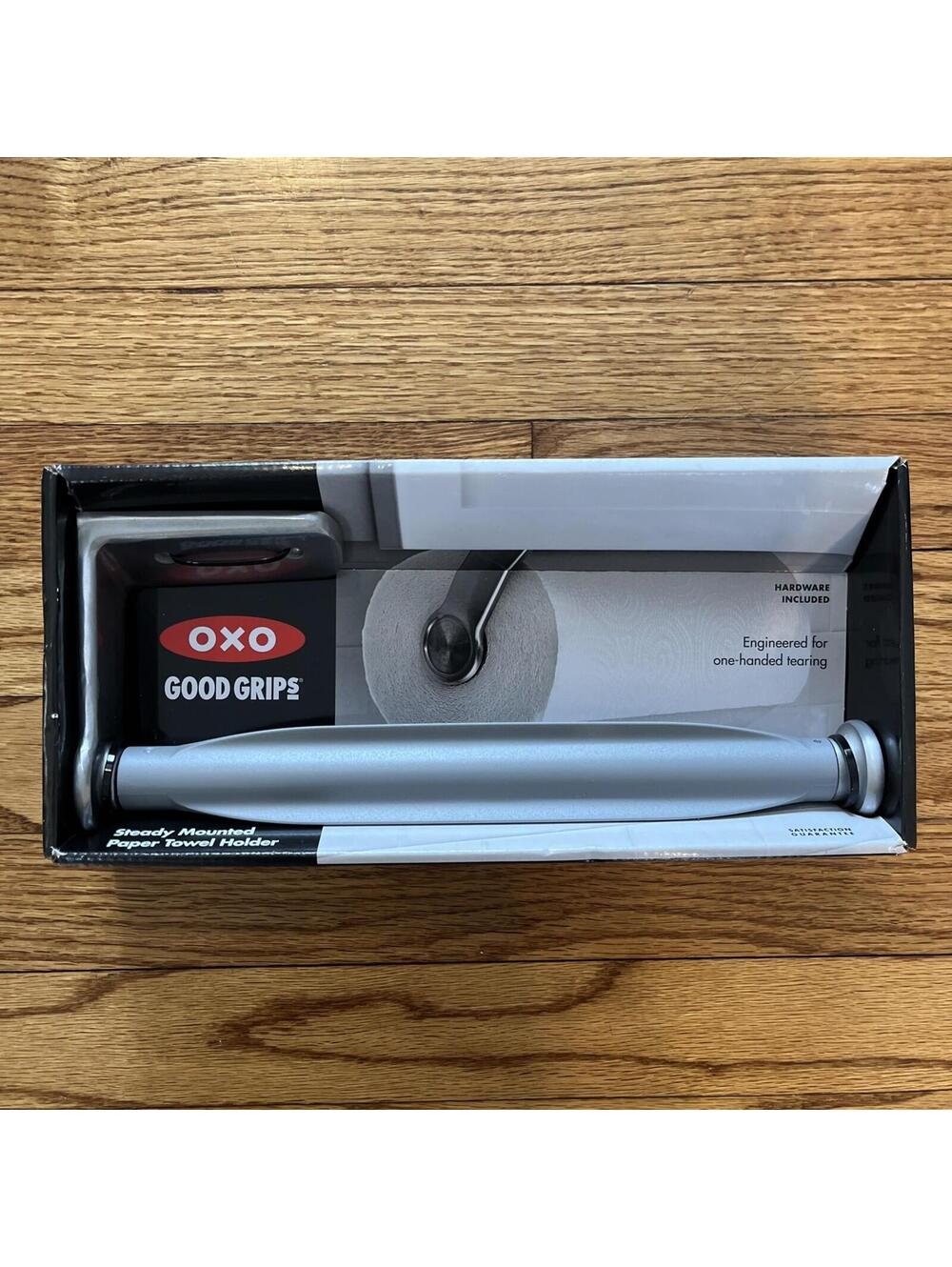 New In Box OXO Good Grips Steady Mounted Under Cabinet Paper Towel Holder